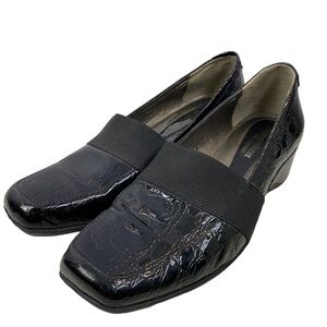 NATURALIZER Black Granbury Square Toe Wedge Heel Loafer Shoes Size 8